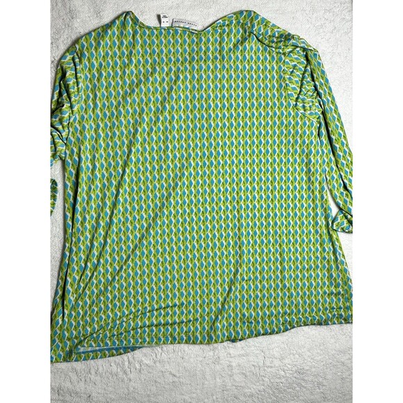 Susan Graver Blouse Sz XL Green Blue Diamond Geometric Pattern 1/4 Zipper - Picture 4 of 8